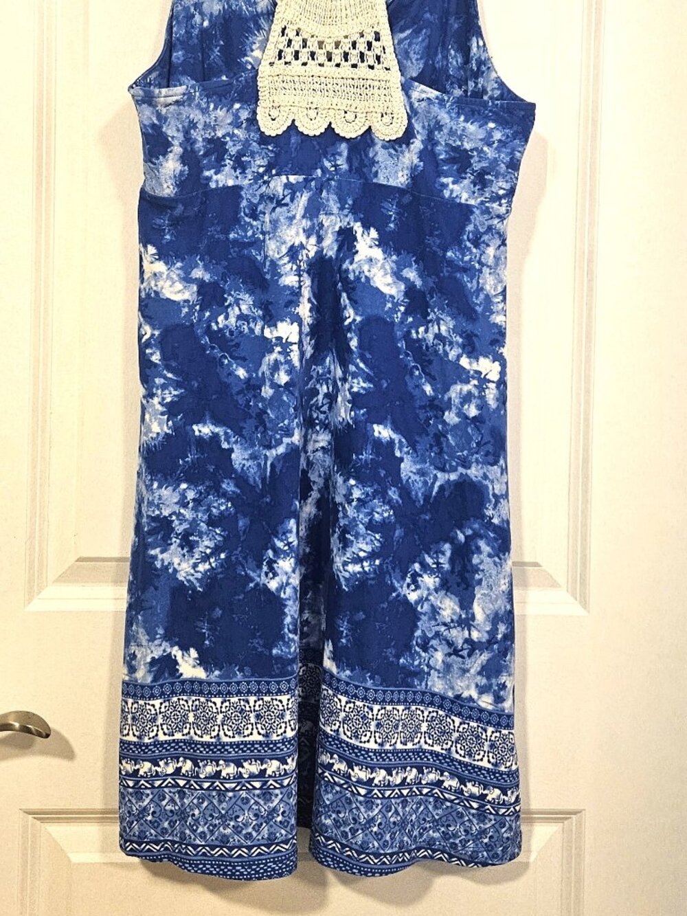 No Boundaries Blue Tie Dye Crochet Back Dress L (11-13) Boho Sundress - Picture 2 of 6